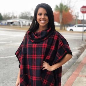 Navy and Red plaid poncho.